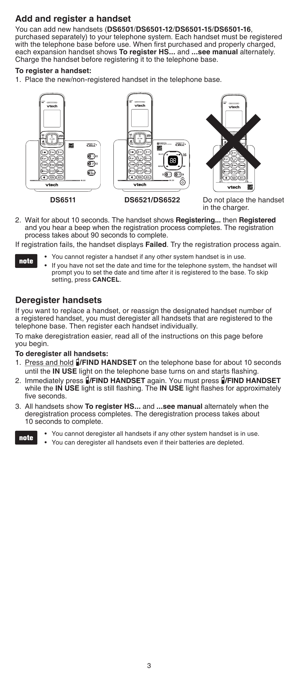 Add and register a handset, Deregister handsets | VTech DS6501_-12-15-16 Manual User Manual | Page 3 / 8