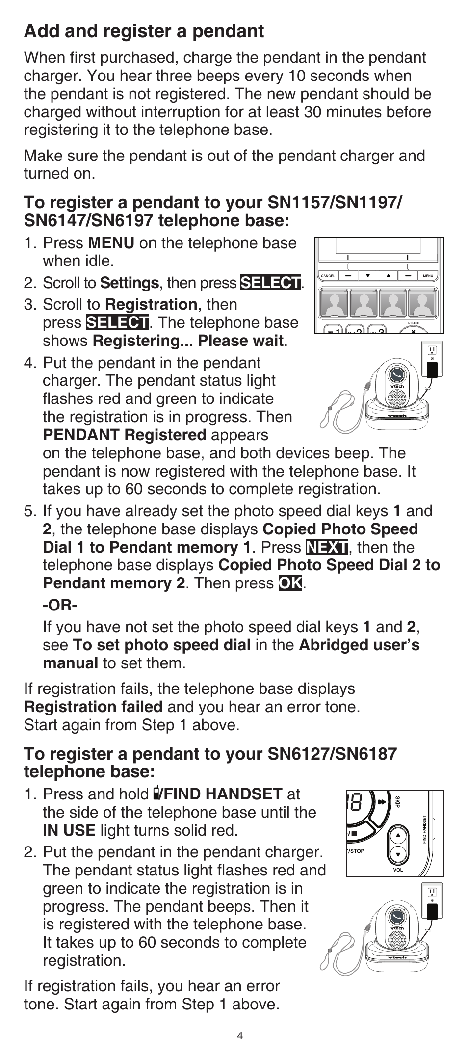 Add and register a pendant | VTech SN6167 Manual User Manual | Page 4 / 12