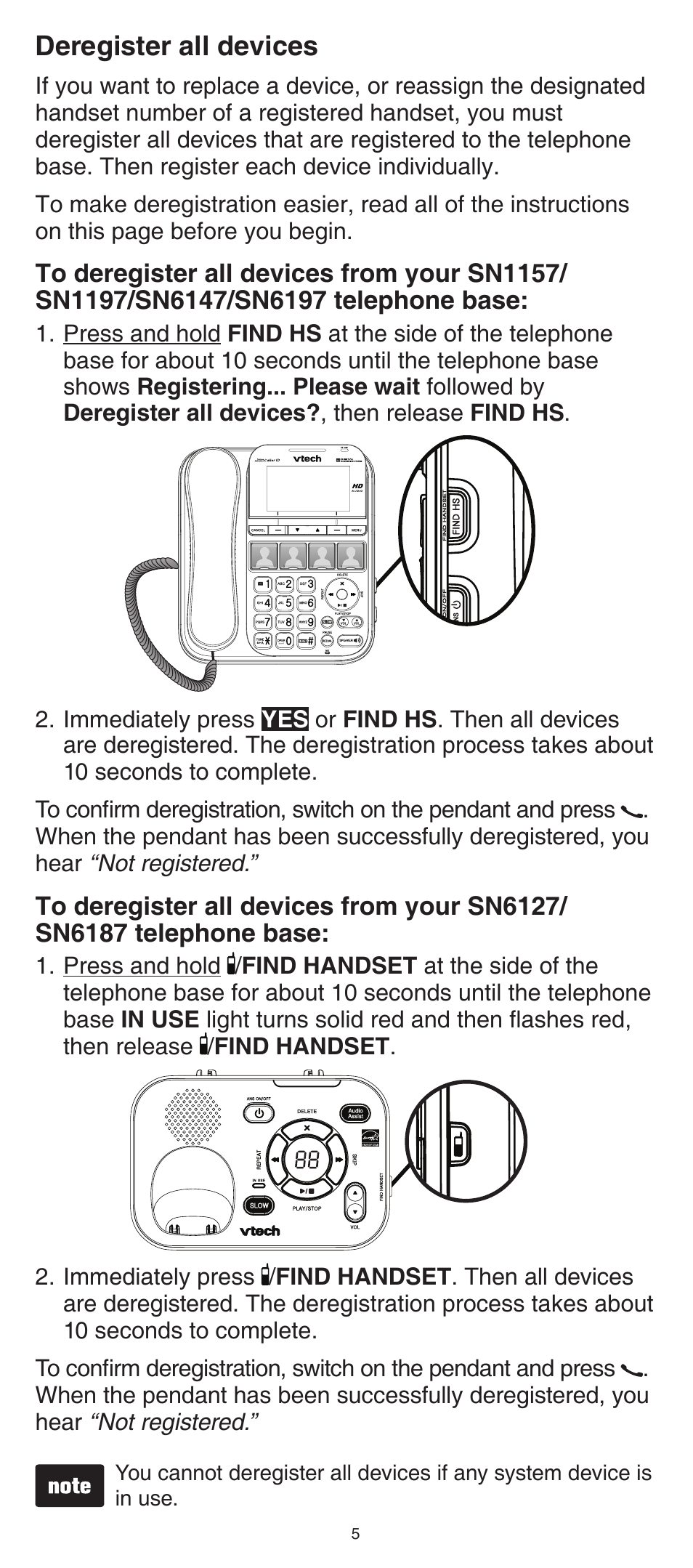 Deregister all devices | VTech SN6167 Manual User Manual | Page 5 / 12