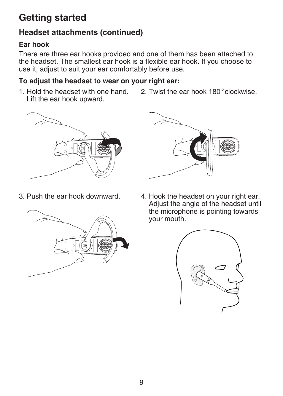 Getting started, Headset attachments (continued) | VTech LS6375-3 Manual User Manual | Page 13 / 89