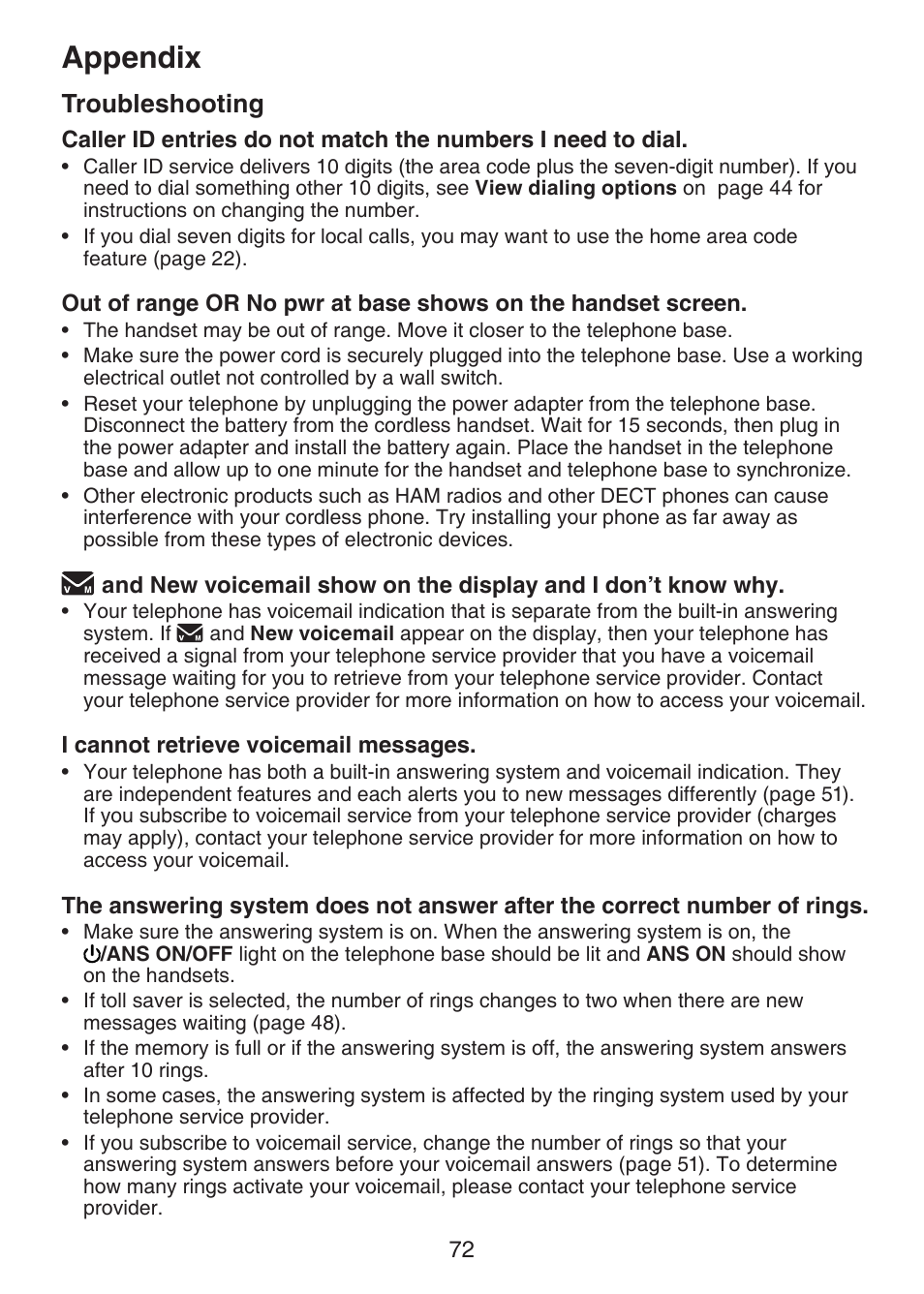 Appendix, Troubleshooting | VTech LS6375-3 Manual User Manual | Page 76 / 89