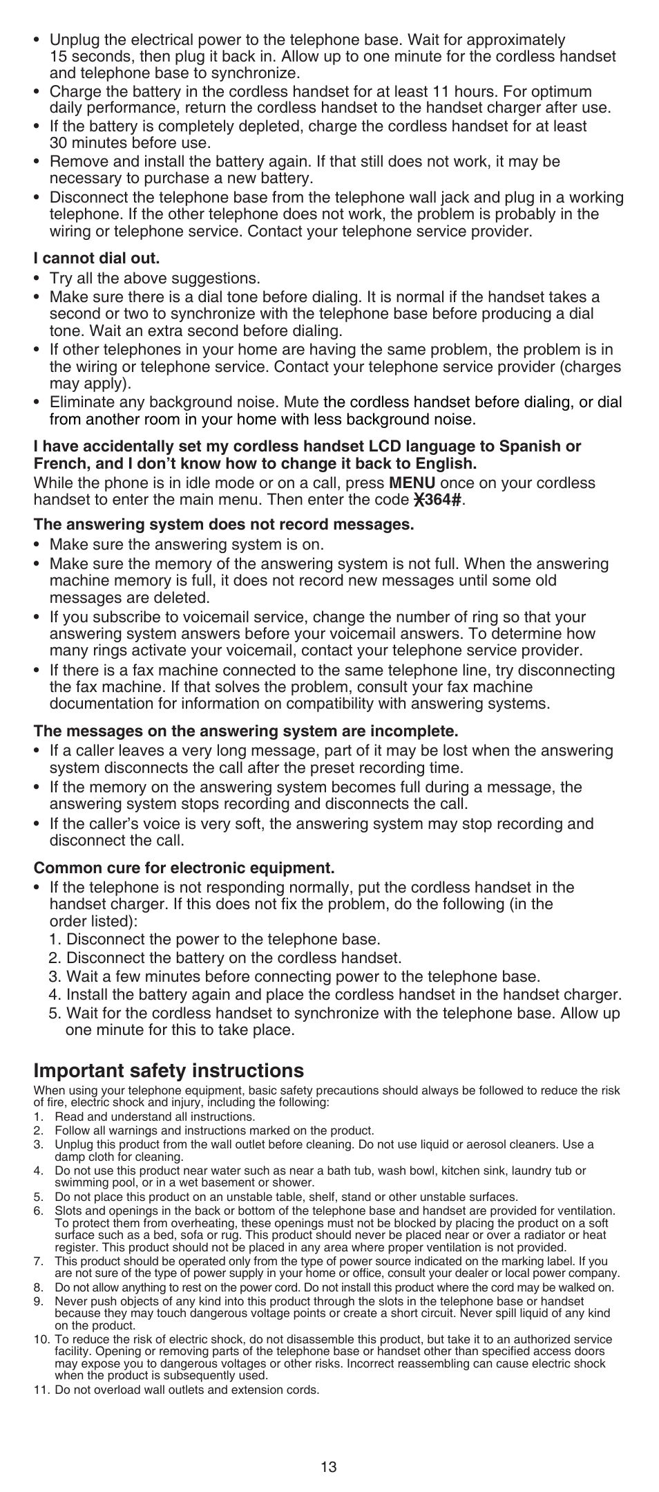 Important safety instructions, Important safety instructions............3 | VTech CS6649_-2-3 Abridged manual User Manual | Page 13 / 16