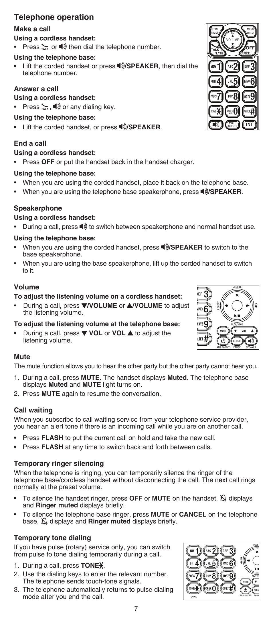 Telephone operation | VTech CS6649_-2-3 Abridged manual User Manual | Page 7 / 16