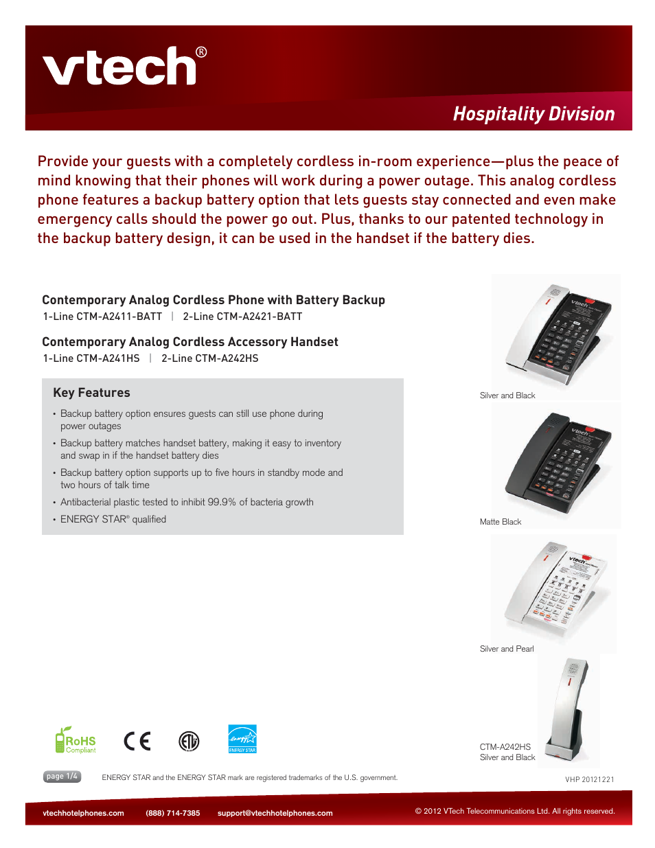 VTech CTM-A242HS Spec Sheets User Manual | 4 pages