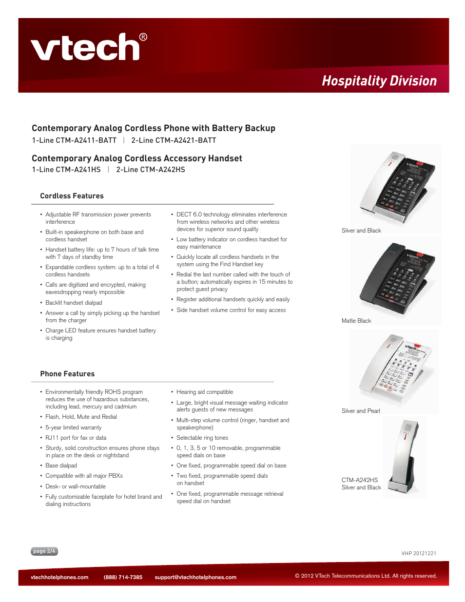 VTech CTM-A242HS Spec Sheets User Manual | Page 2 / 4