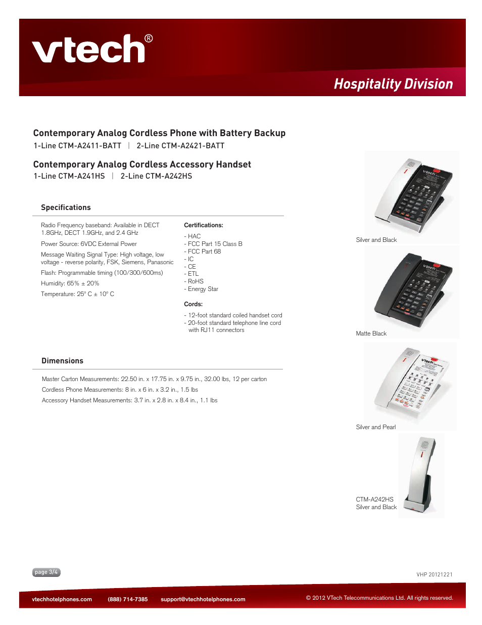 VTech CTM-A242HS Spec Sheets User Manual | Page 3 / 4