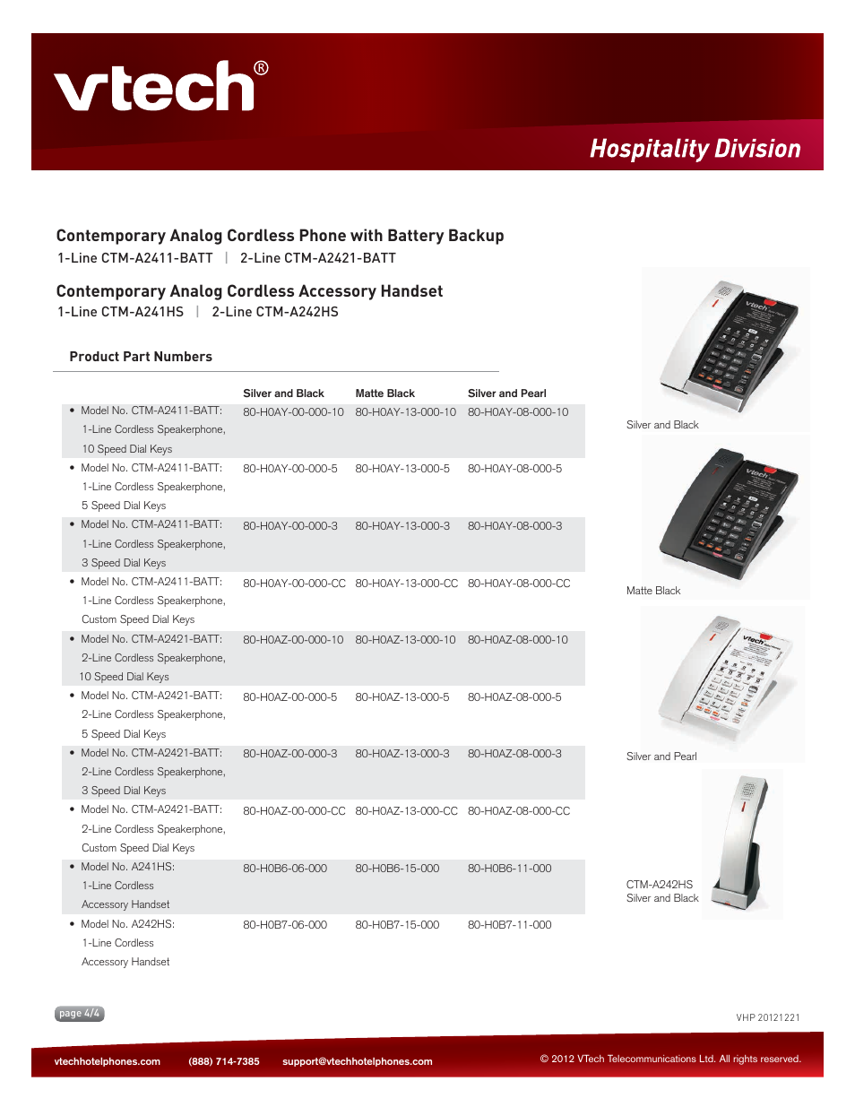 VTech CTM-A242HS Spec Sheets User Manual | Page 4 / 4