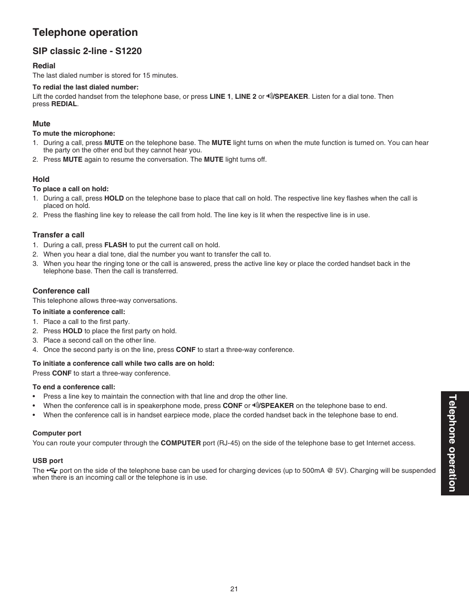 Telephone operation | VTech S2221 Manual User Manual | Page 24 / 37