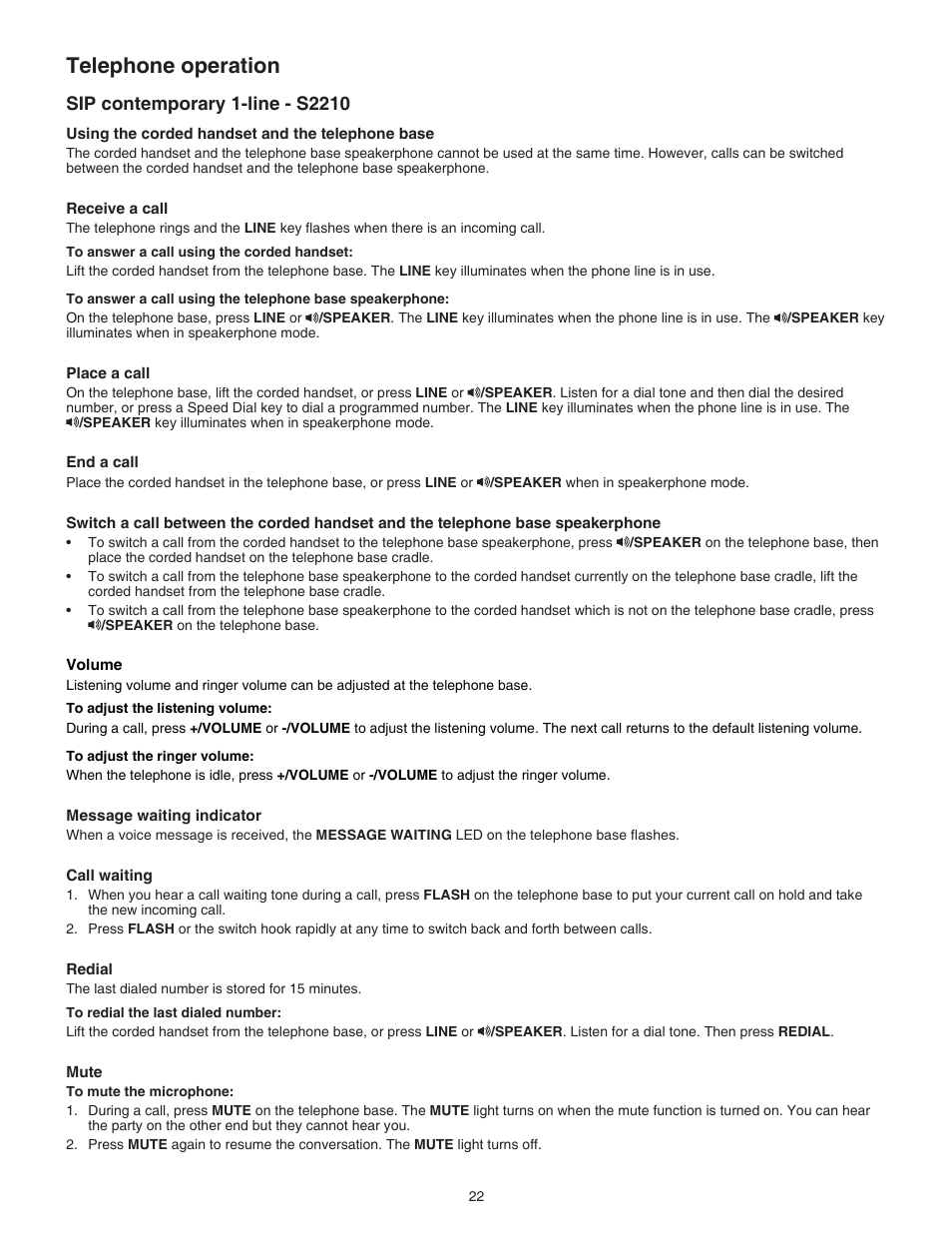 Sip contemporary 1-line - s2210, Telephone operation | VTech S2221 Manual User Manual | Page 25 / 37