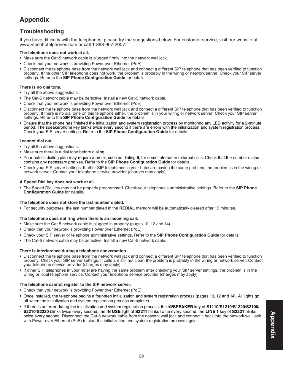 Appendix, Troubleshooting, Appendix troubleshooting | VTech S2221 Manual User Manual | Page 32 / 37