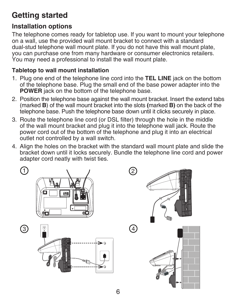Installation options, Getting started | VTech CS6429-5 Manual User Manual | Page 10 / 78