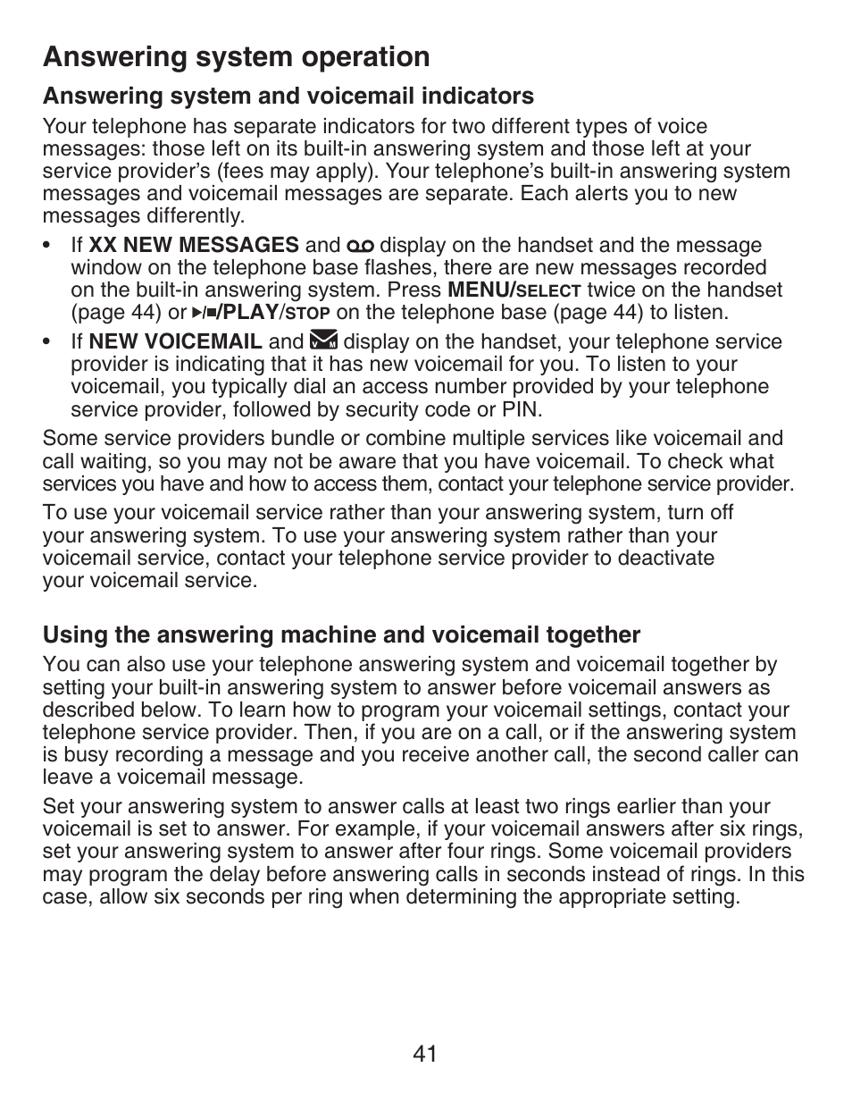 Indicators, Using the answering machine and, Voicemail together | Answering system operation | VTech CS6429-5 Manual User Manual | Page 45 / 78