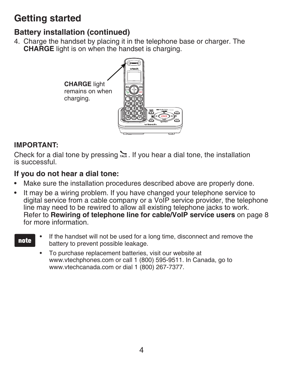Getting started | VTech CS6429-5 Manual User Manual | Page 8 / 78