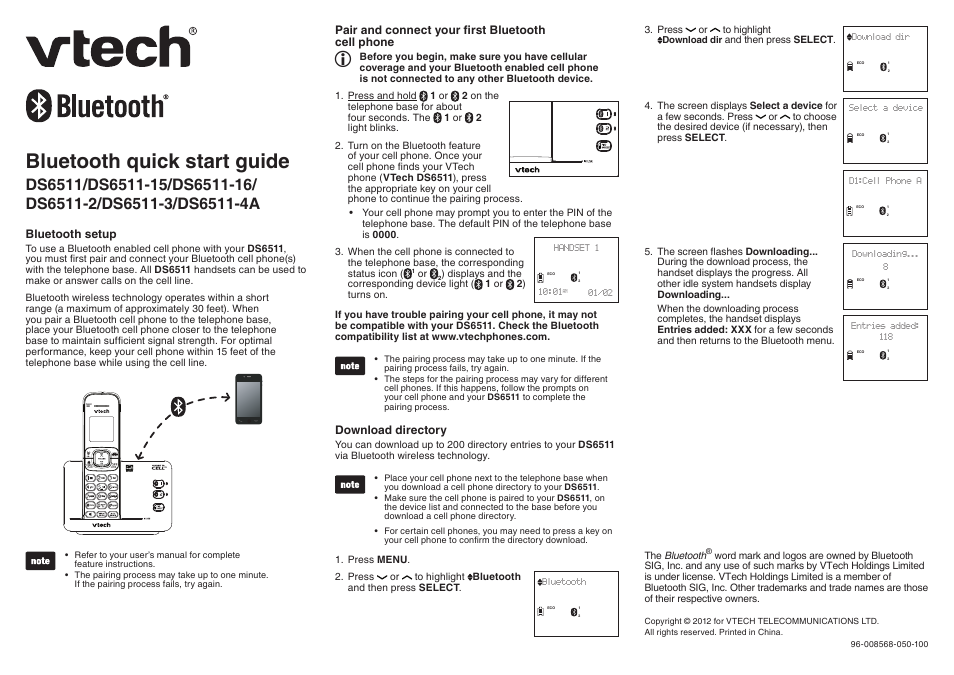 VTech DS6511_-15-16-2-3-4A Quick start User Manual | 2 pages