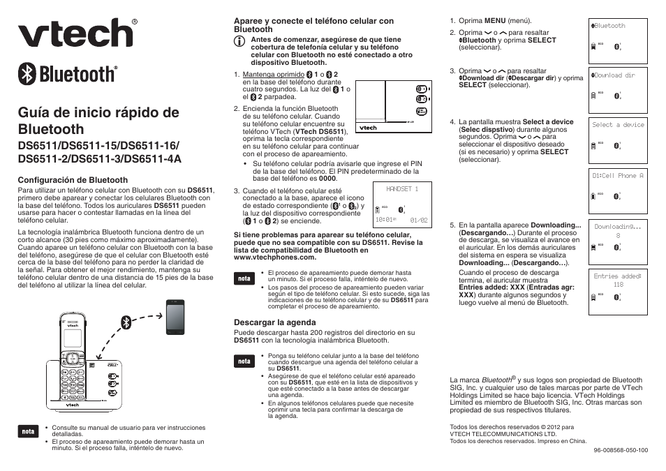Guía de inicio rápido de bluetooth | VTech DS6511_-15-16-2-3-4A Quick start User Manual | Page 2 / 2