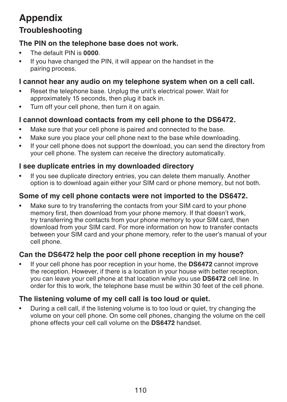 Appendix, Troubleshooting | VTech DS6472-6 Manual User Manual | Page 115 / 137