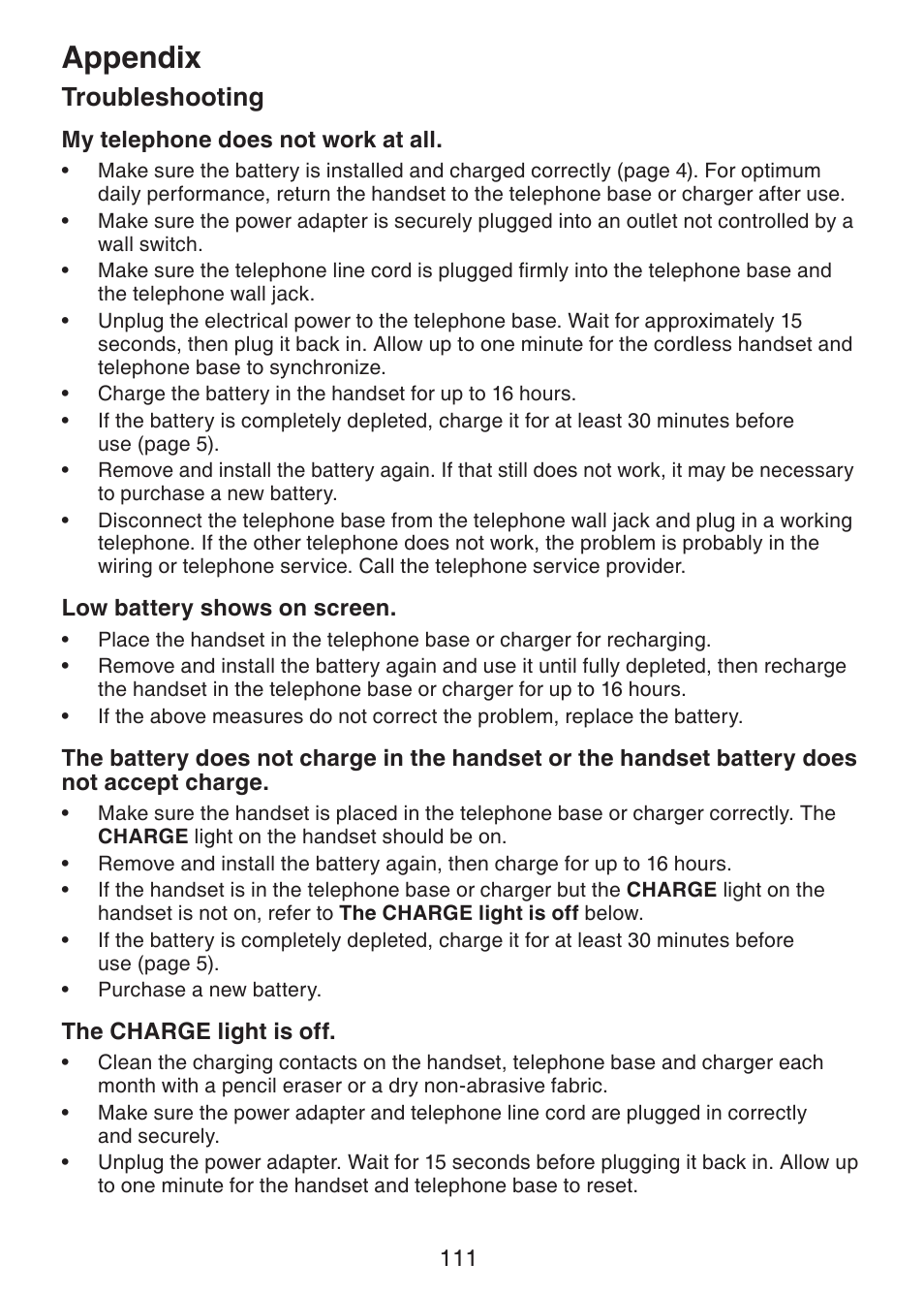 Appendix, Troubleshooting | VTech DS6472-6 Manual User Manual | Page 116 / 137