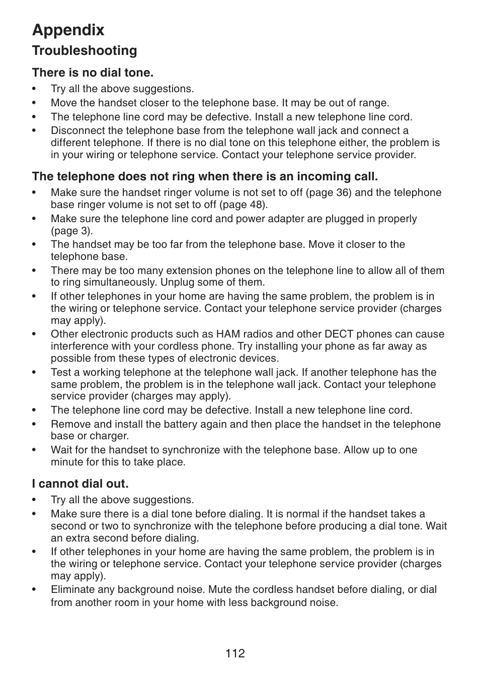 Appendix, Troubleshooting | VTech DS6472-6 Manual User Manual | Page 117 / 137