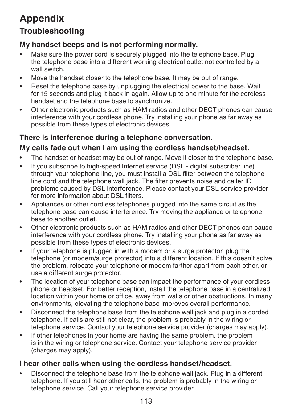 Appendix, Troubleshooting | VTech DS6472-6 Manual User Manual | Page 118 / 137