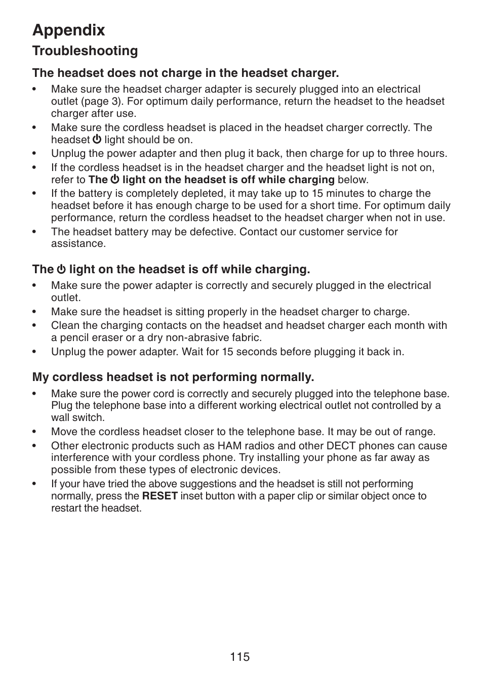 Appendix, Troubleshooting | VTech DS6472-6 Manual User Manual | Page 120 / 137