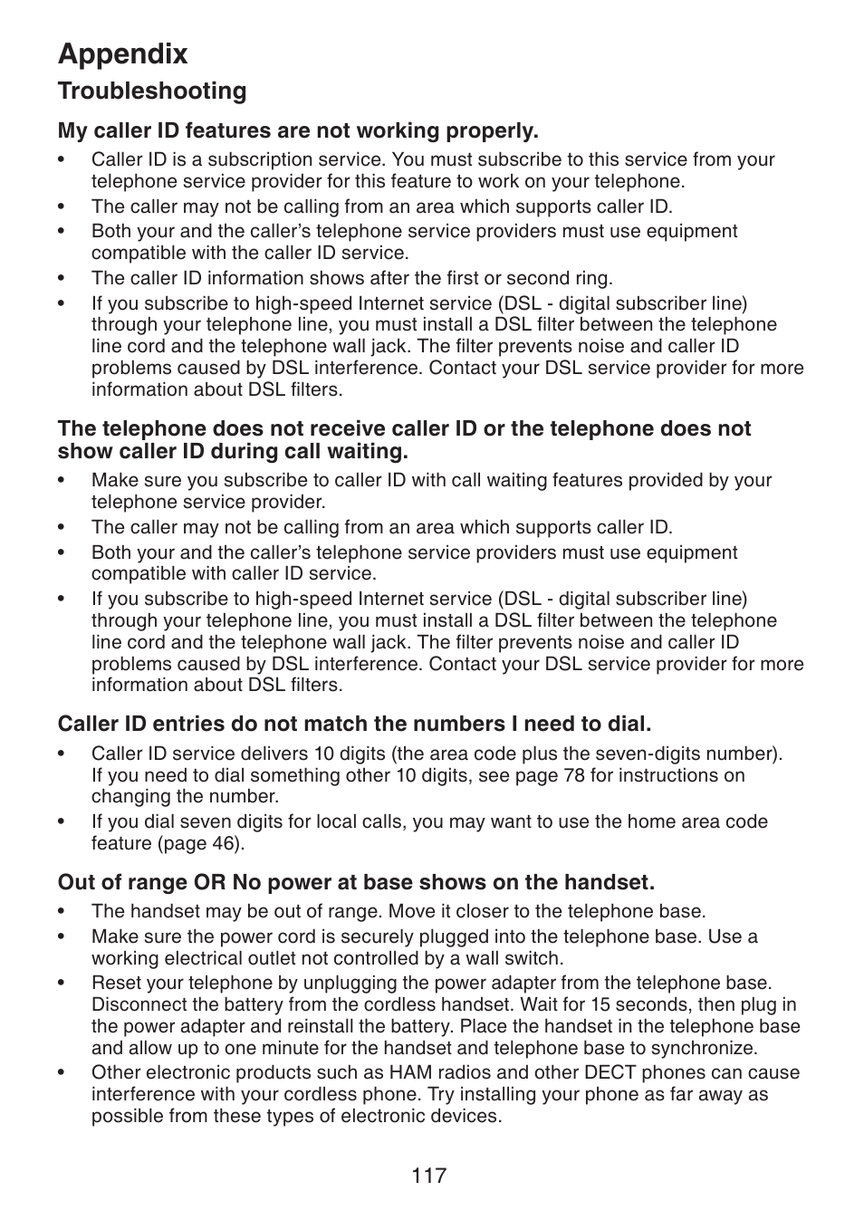 Appendix, Troubleshooting | VTech DS6472-6 Manual User Manual | Page 122 / 137