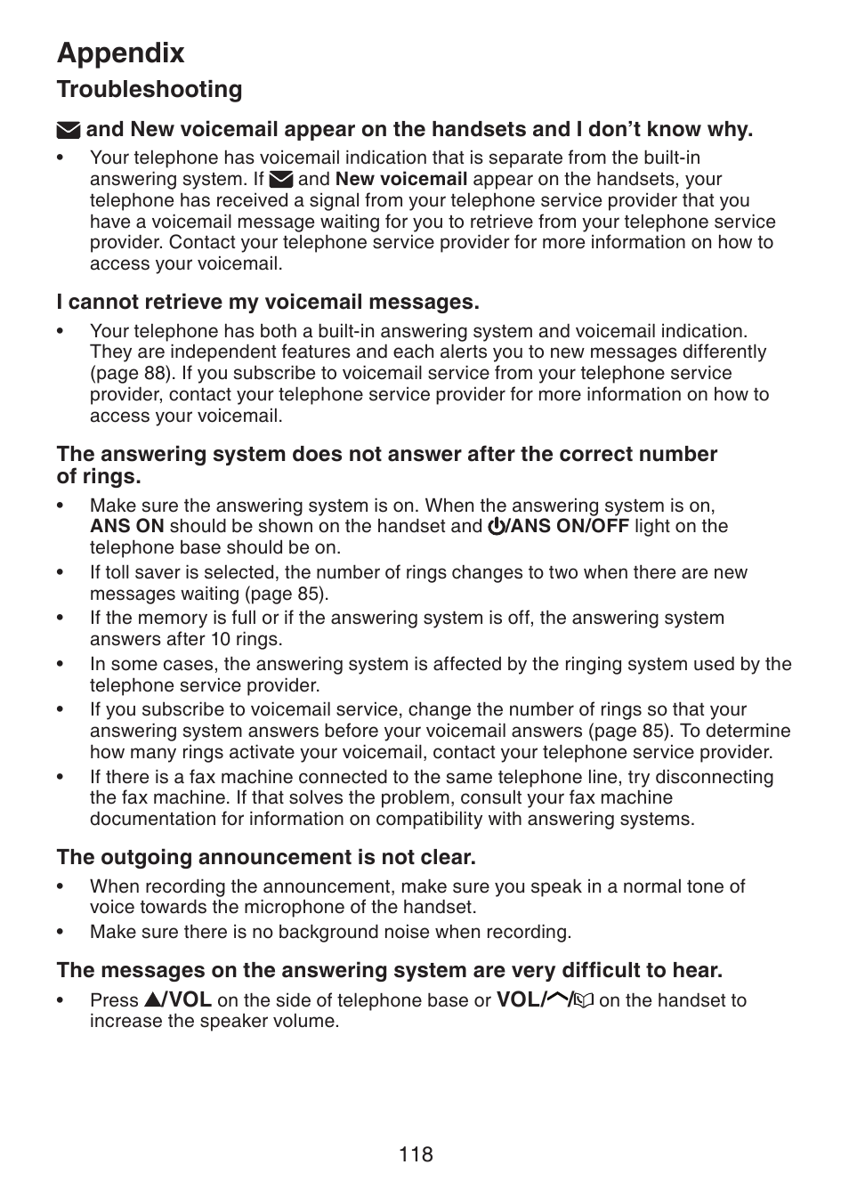 Appendix, Troubleshooting | VTech DS6472-6 Manual User Manual | Page 123 / 137