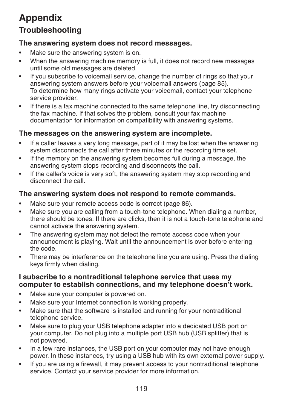 Appendix, Troubleshooting | VTech DS6472-6 Manual User Manual | Page 124 / 137