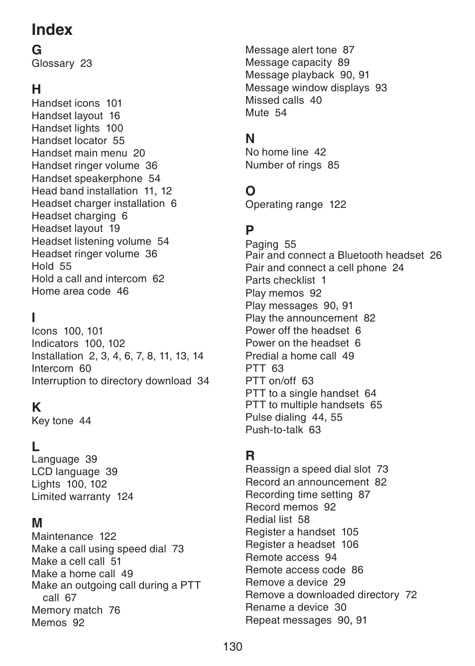 Index | VTech DS6472-6 Manual User Manual | Page 135 / 137