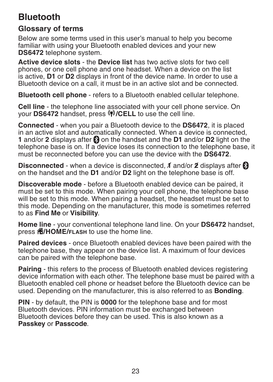 Glossary of terms, Bluetooth | VTech DS6472-6 Manual User Manual | Page 28 / 137