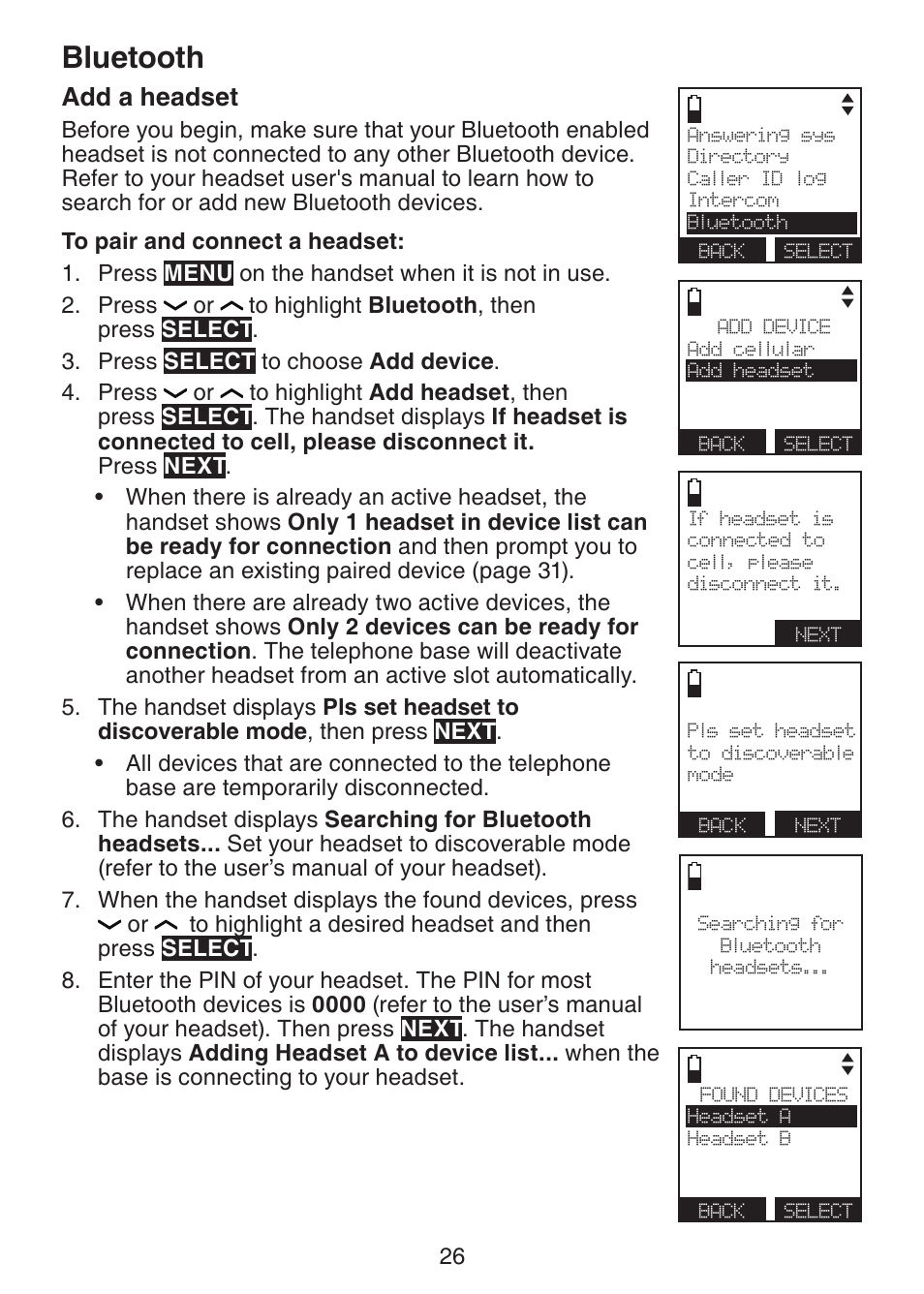 Add a headset, Bluetooth | VTech DS6472-6 Manual User Manual | Page 31 / 137