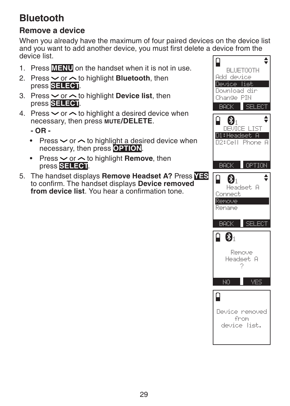 Remove a device, Bluetooth | VTech DS6472-6 Manual User Manual | Page 34 / 137