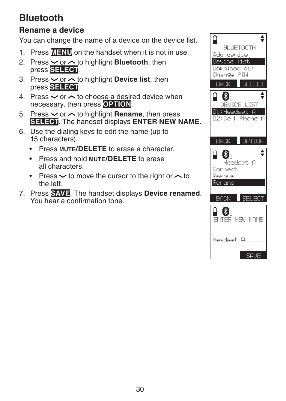 Rename a device, Bluetooth | VTech DS6472-6 Manual User Manual | Page 35 / 137