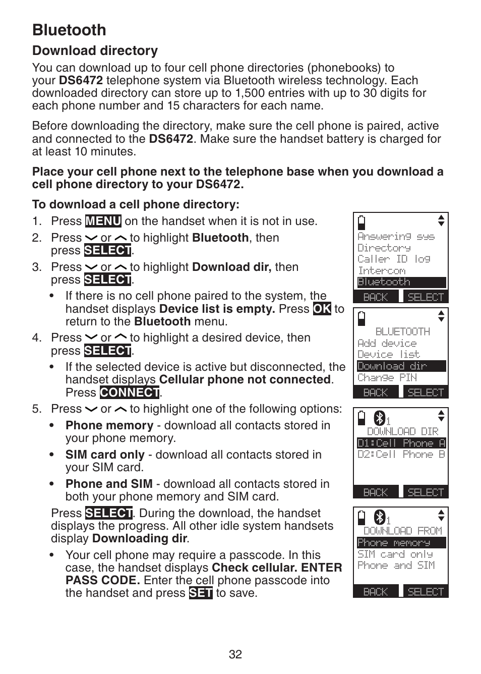 Download directory, Bluetooth | VTech DS6472-6 Manual User Manual | Page 37 / 137