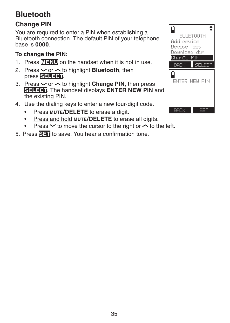 Change pin, Bluetooth | VTech DS6472-6 Manual User Manual | Page 40 / 137