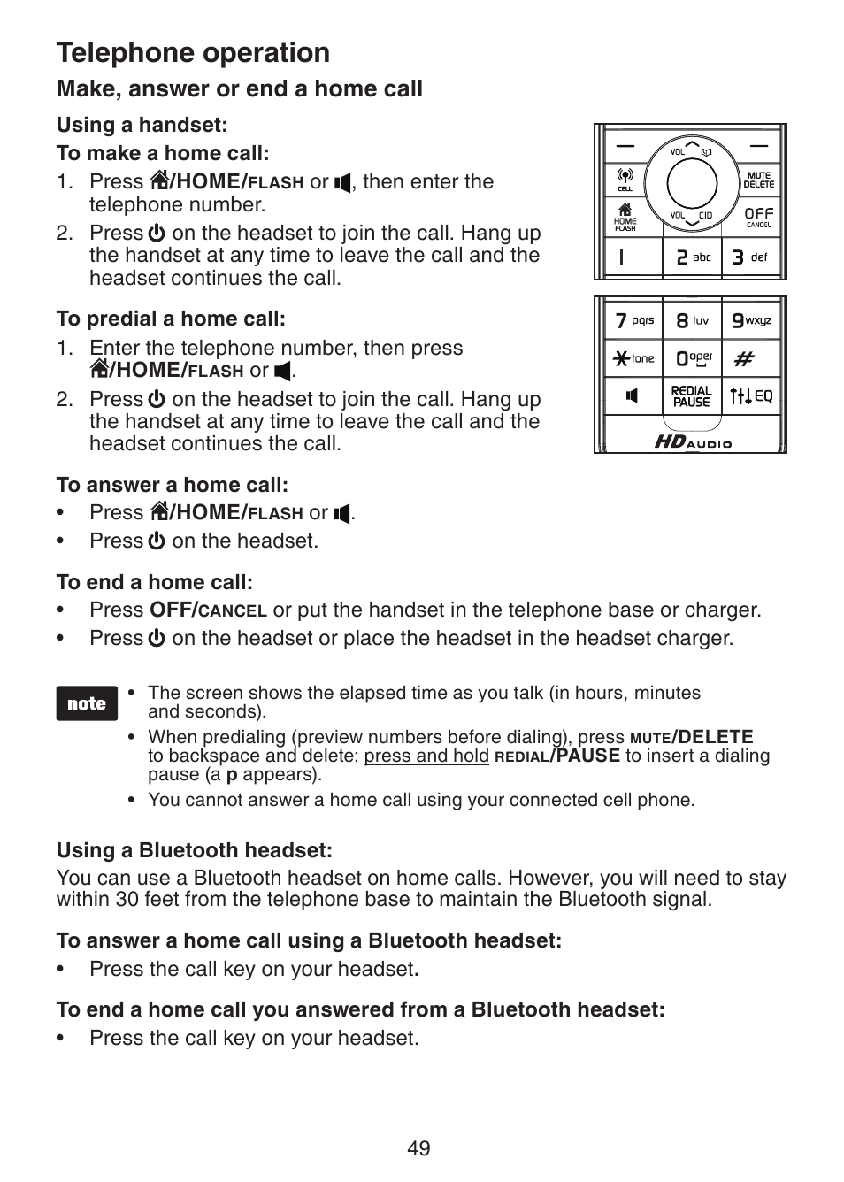 Telephone operation, Make, answer or end a home call, Telephone operation make, answer or end a home | Call | VTech DS6472-6 Manual User Manual | Page 54 / 137