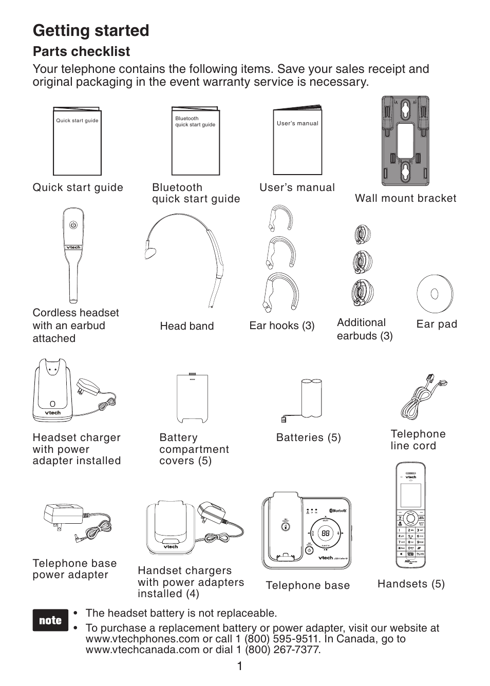 Getting started, Parts checklist, Getting started parts checklist | VTech DS6472-6 Manual User Manual | Page 6 / 137