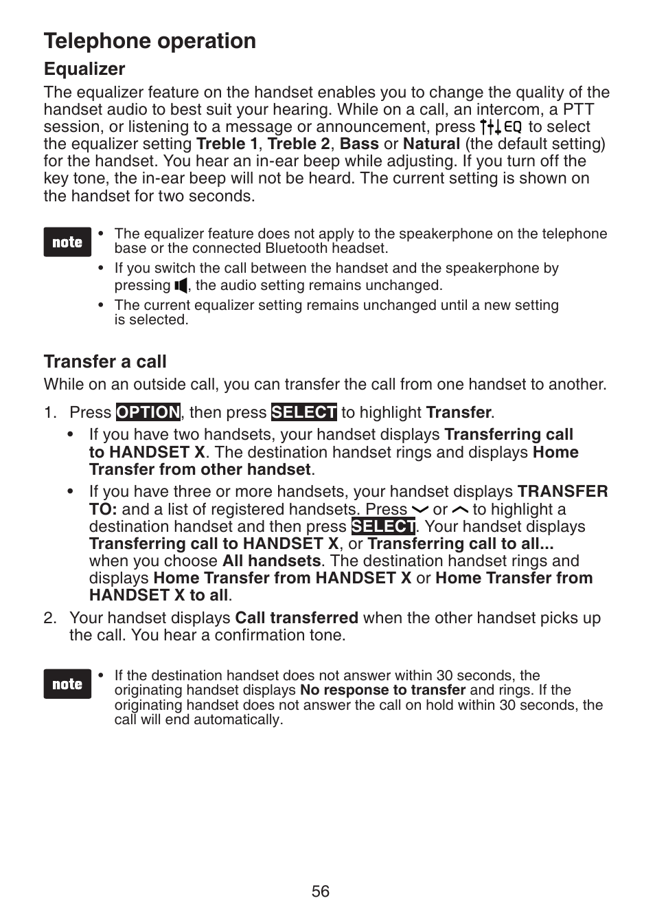 Equalizer, Transfer a call, Telephone operation | VTech DS6472-6 Manual User Manual | Page 61 / 137