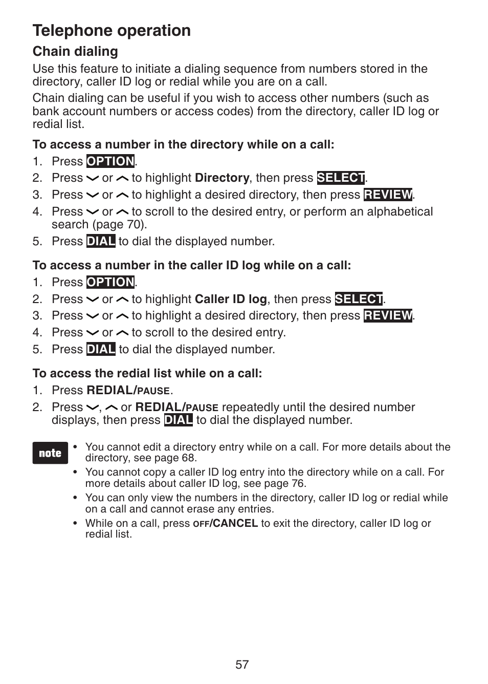 Chain dialing, Telephone operation | VTech DS6472-6 Manual User Manual | Page 62 / 137