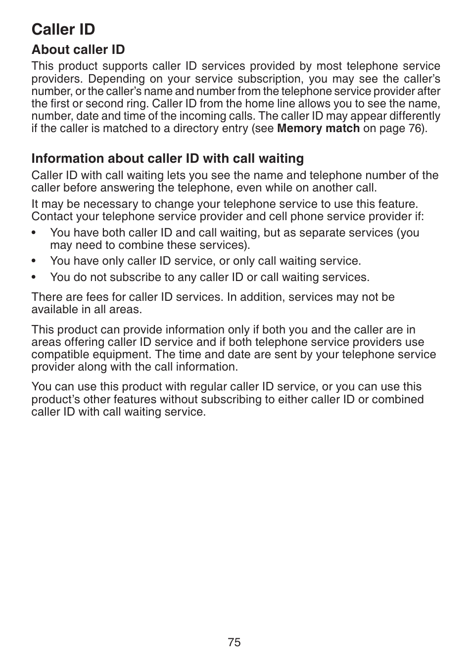 Caller id, About caller id, Information about caller id with call waiting | Caller id about caller id, Information about caller id with, Call waiting | VTech DS6472-6 Manual User Manual | Page 80 / 137