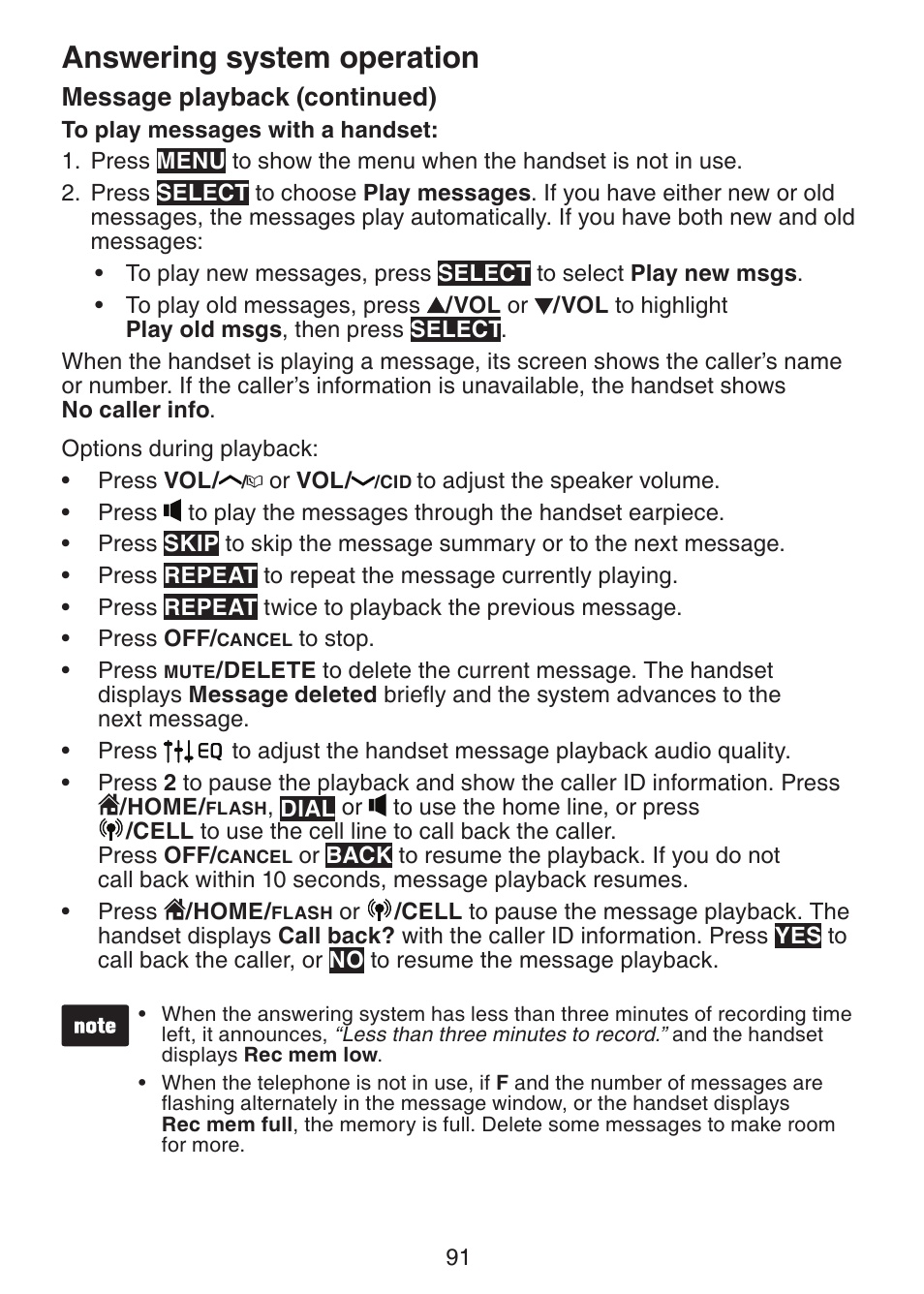 Answering system operation, Message playback (continued) | VTech DS6472-6 Manual User Manual | Page 96 / 137