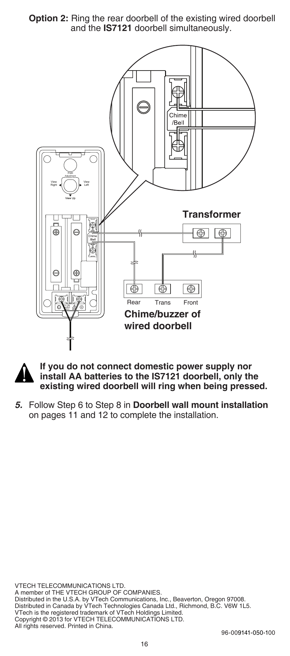 Chime/buzzer of wired doorbell transformer | VTech IS7121_-2-22 Installation User Manual | Page 16 / 16