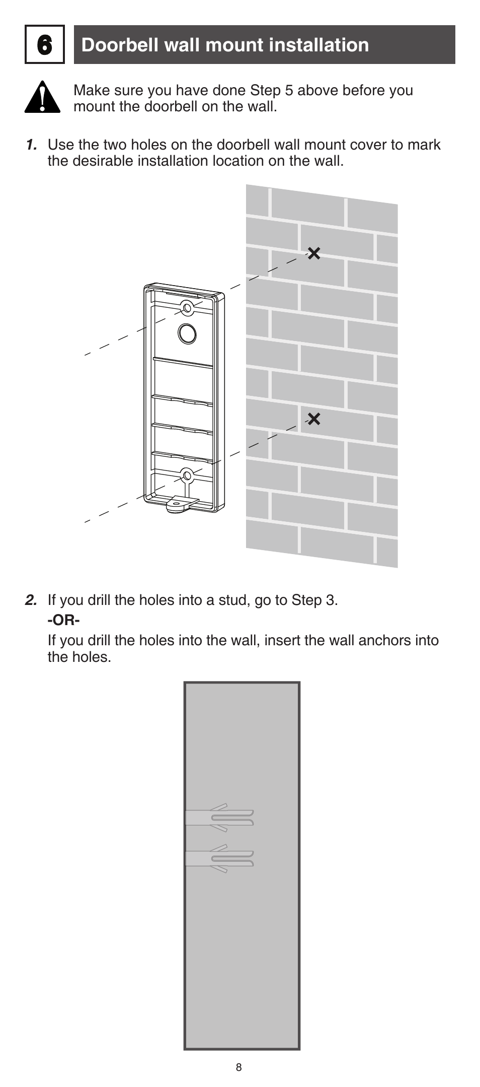 Doorbell wall mount installation | VTech IS7121_-2-22 Installation User Manual | Page 8 / 16