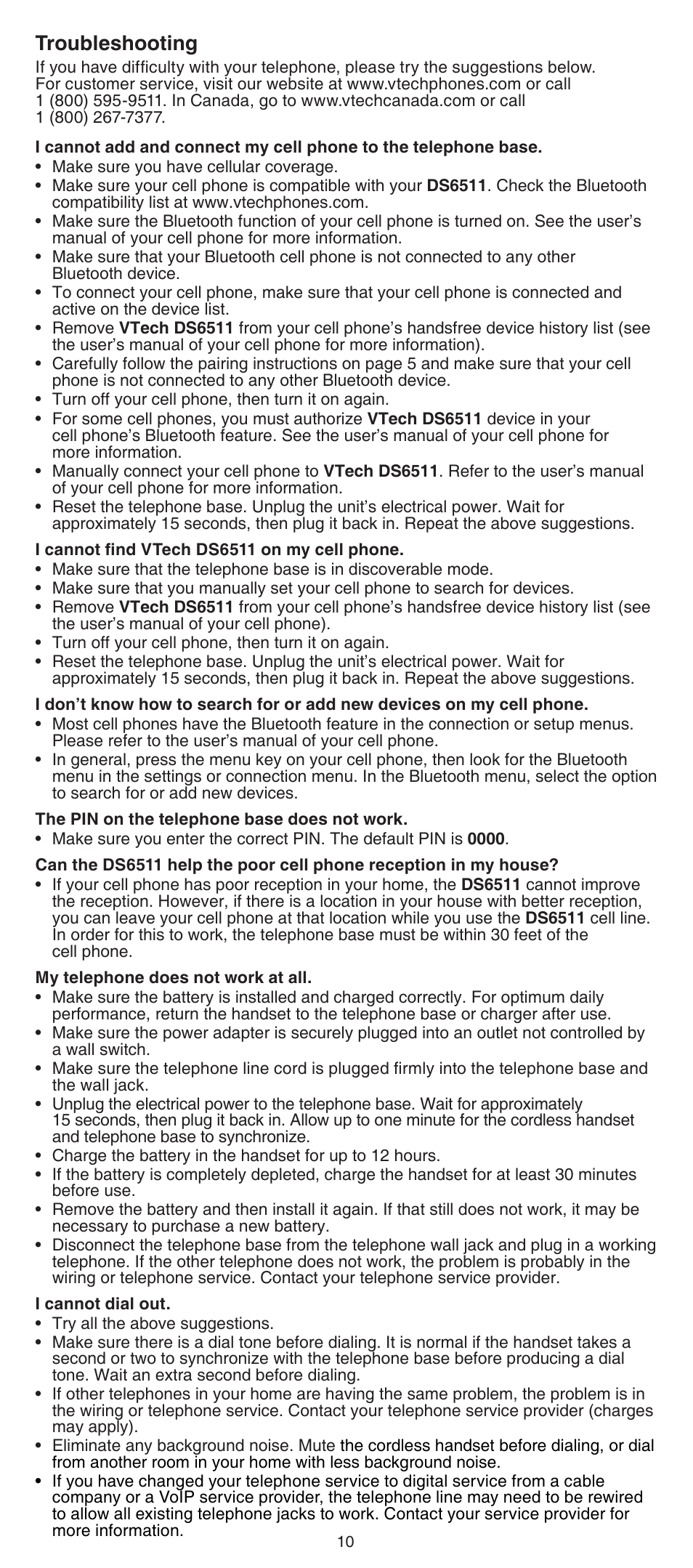 Troubleshooting | VTech DS6511_-15-16-2-3-4A Abridged manual User Manual | Page 10 / 14