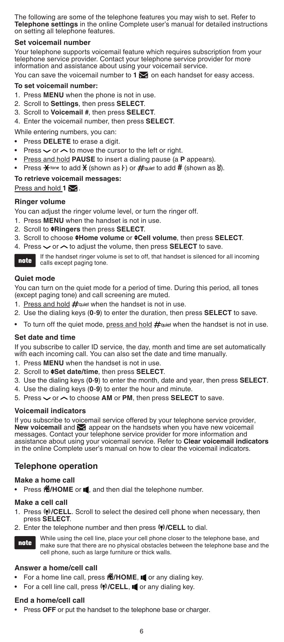 Telephone operation | VTech DS6511_-15-16-2-3-4A Abridged manual User Manual | Page 6 / 14