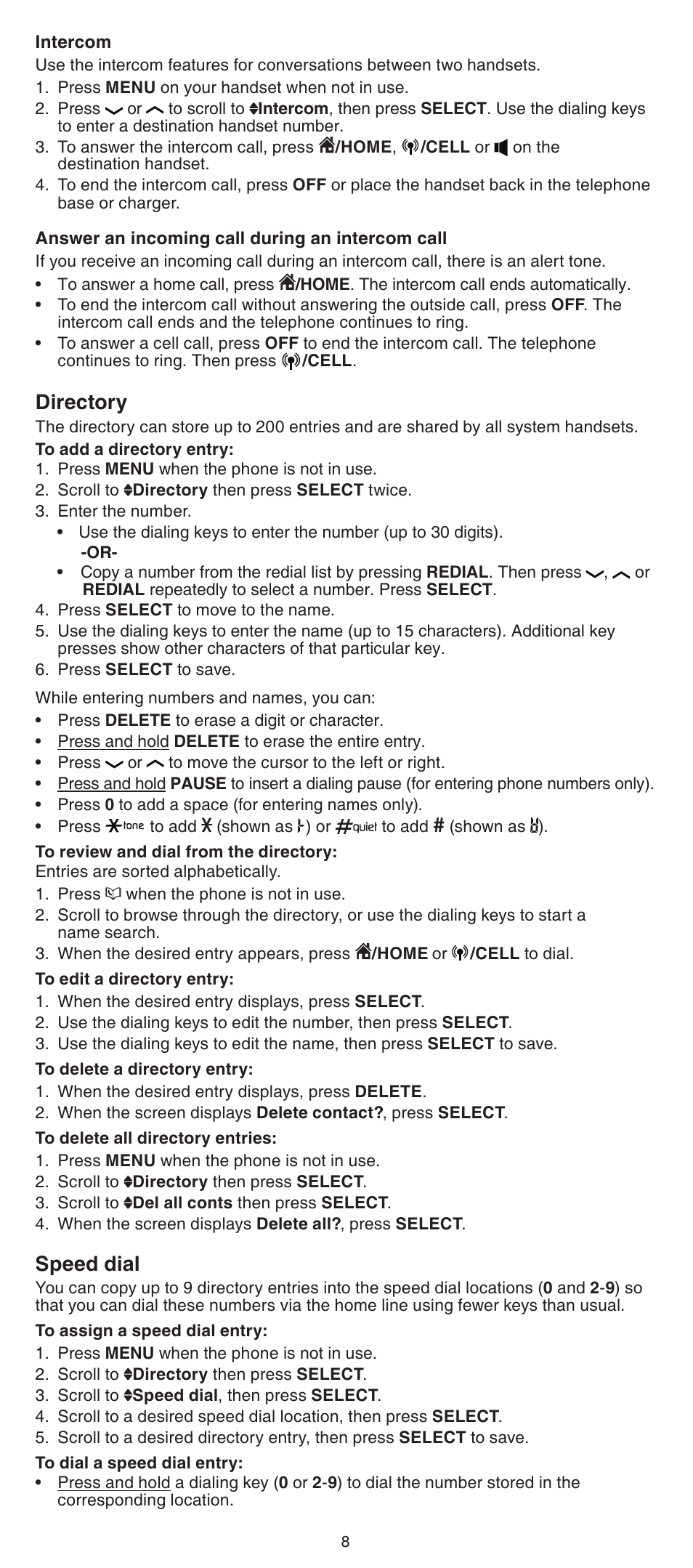 Directory, Speed dial | VTech DS6511_-15-16-2-3-4A Abridged manual User Manual | Page 8 / 14