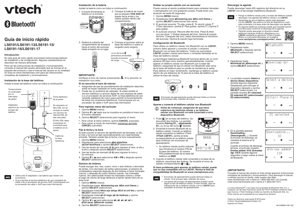 Guía de inicio rápido | VTech LS6191_-13-15-16-17 Quick start User Manual | Page 2 / 2