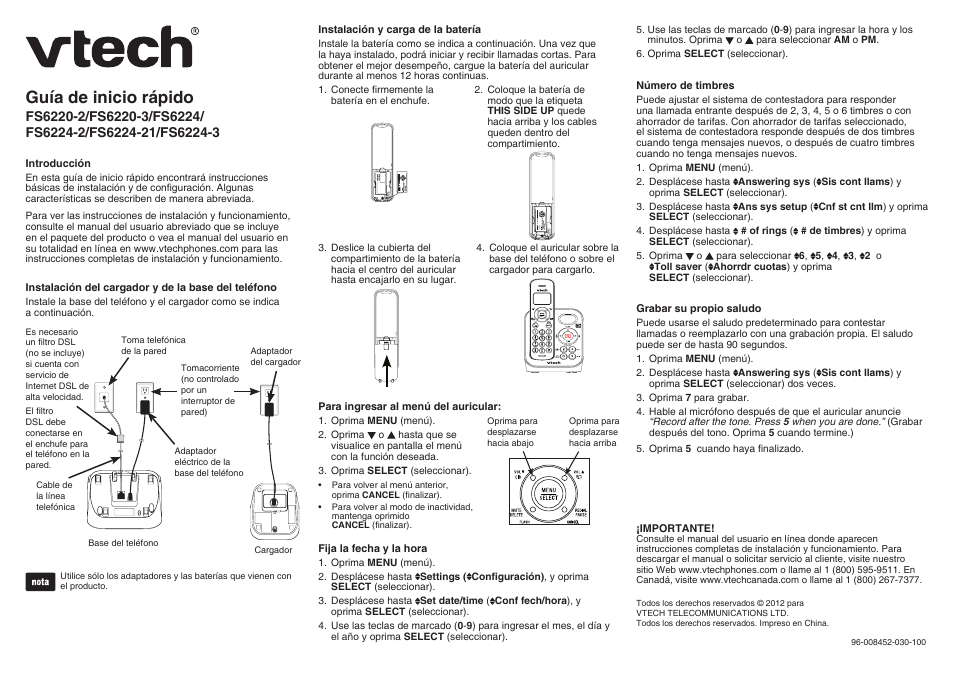 Guía de inicio rápido | VTech FS6224_-2-21-3 Quick start User Manual | Page 2 / 2