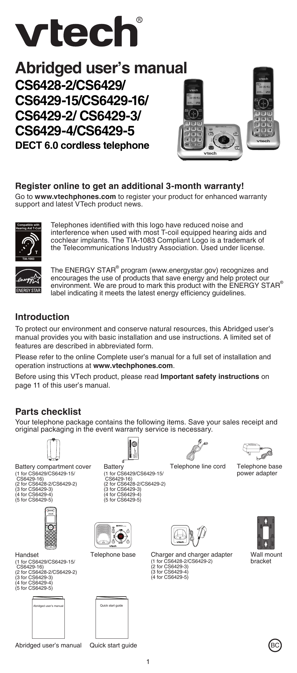 VTech CS6429-5 Abridged manual User Manual | 14 pages