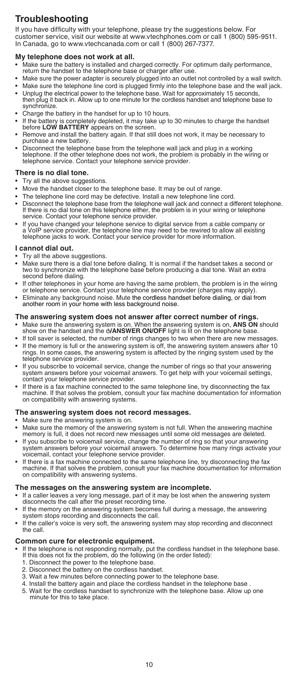 Troubleshooting | VTech CS6429-5 Abridged manual User Manual | Page 10 / 14