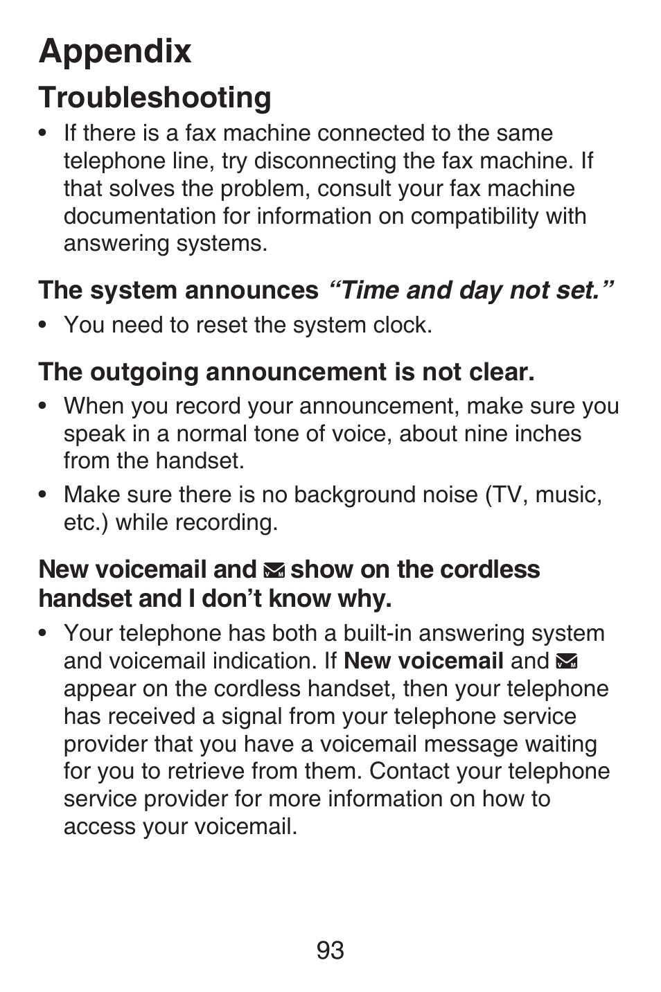 Appendix, Troubleshooting | VTech SN6187 Abridged manual User Manual | Page 100 / 125